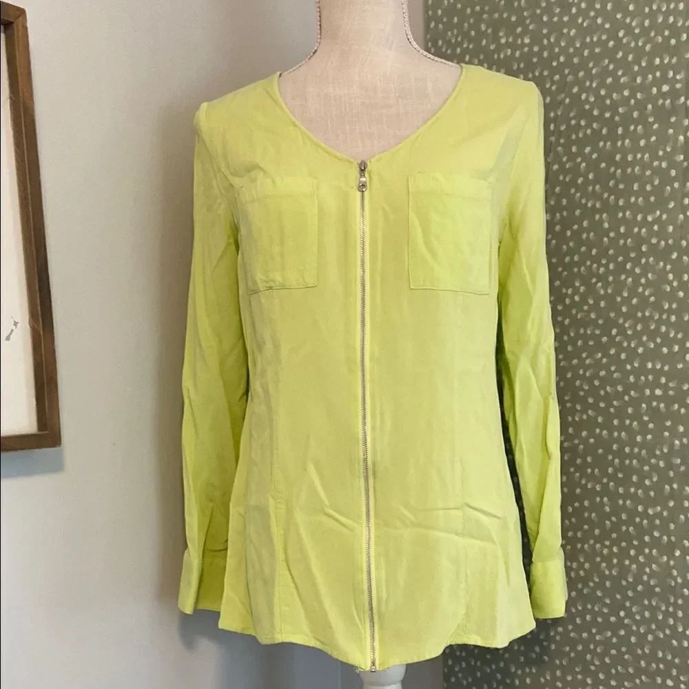 Soft Surroundings Bright Lime Zip Front Lightweight Blouse Size Medium